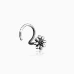 Oxidised Silver Flower Blossom Nose Pin - Image 4