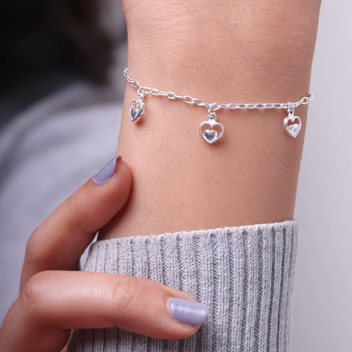 Silver Small Heart Charm Bracelet - Image 3