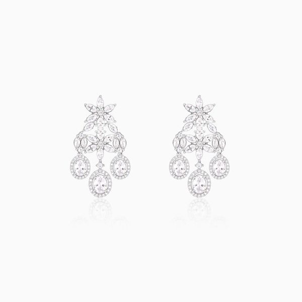 Silver Gleaming Bridal Drop Earrings