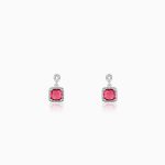 Silver Pink Square Earrings