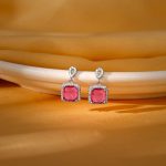 Silver Pink Square Earrings - Image 2