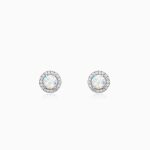 Silver Opal Moon Earrings