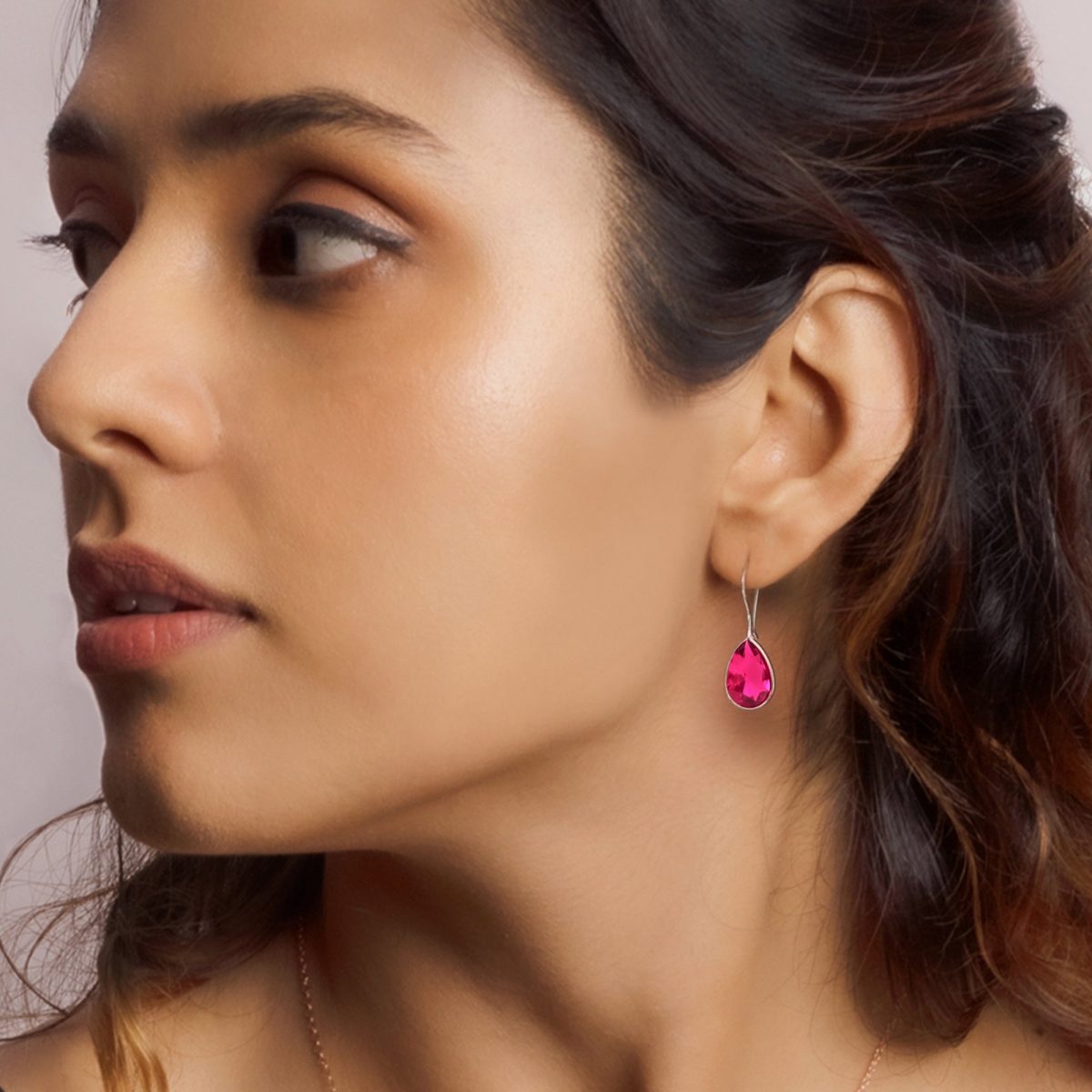 Silver Cherry Pink Petal Earrings - Image 2