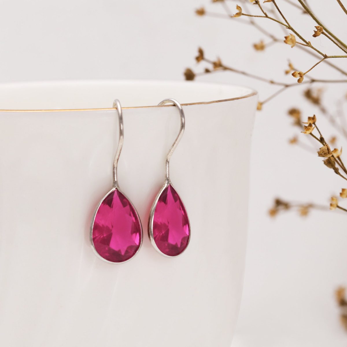 Silver Cherry Pink Petal Earrings - Image 3