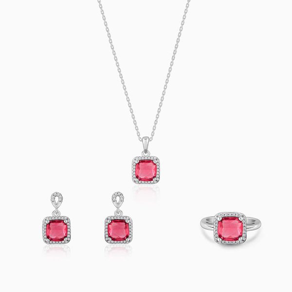 Silver Pink Square Set Of Three