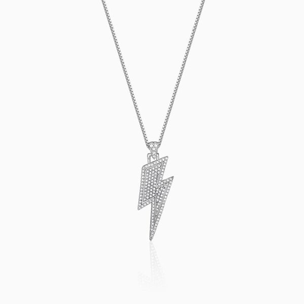 Silver Lightning Pendant With Box Chain For Him