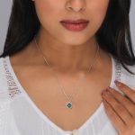 Silver Forest Green Shining Halo Pendant With Link Chain - Image 2