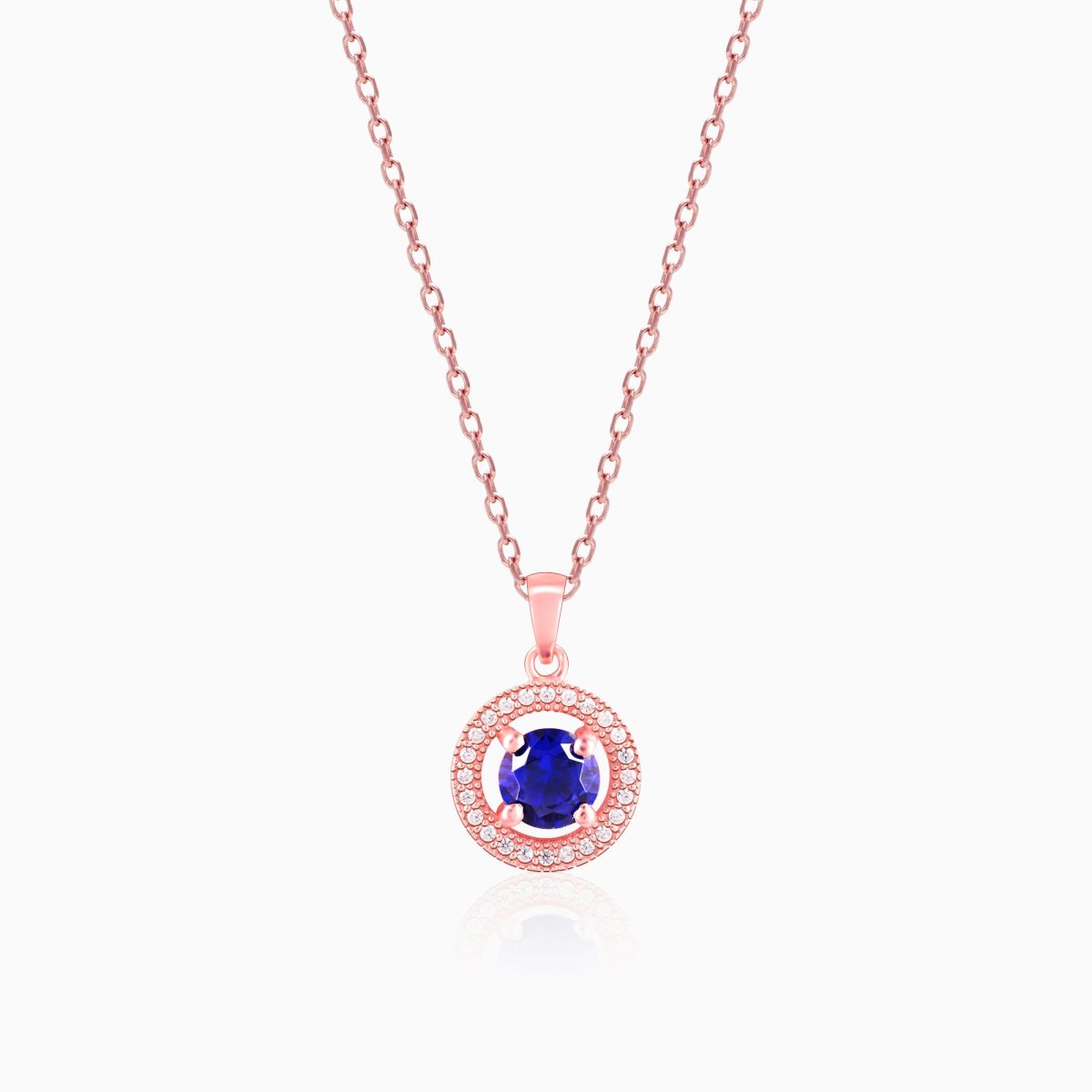 Rose Gold Blue Velvet Pendant With Link Chain - Image 1