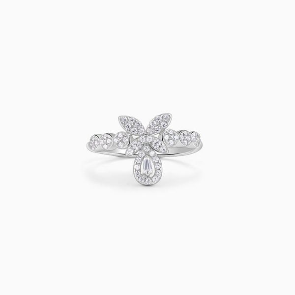 Silver Periwinkle Floral Ring
